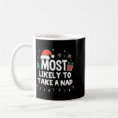 Most Likely To Take A Nap Christmas Funny Xmas コーヒーマグカップ (左)