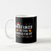 Most Likely To Talk Santas Ear Off Family Xmas  コーヒーマグカップ (左)