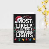 Most Likely To Untangle Christmas Lights Funny Hol カード (黄色い花)