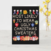 Most Likely To Wear Ugly Christmas Sweaters Matchi カード (黄色い花)