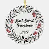 Most Loved Grandma Christmas Round セラミックオーナメント (正面)