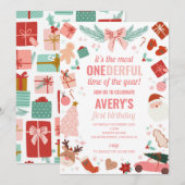 Most Onedeful Time Christmas Girl 1st Birthday 招待状 (正面/裏面)