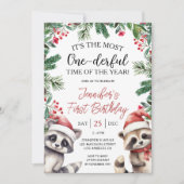 Most ONEderful | アライグマのクリスマス1歳の誕生日 招待状 (正面)