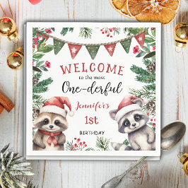Most ONEderful | アライグマ クリスマス 1歳の誕生日 スタンダードカクテルナプキン