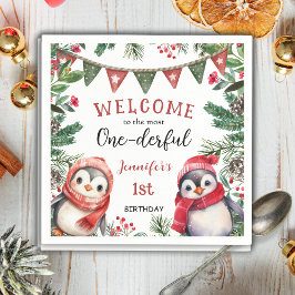 Most ONEderful | ペンギンクリスマス1歳の誕生日 スタンダードカクテルナプキン