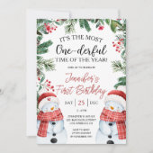 Most ONEderful | 雪だるまクリスマス1歳の誕生日 招待状 (正面)