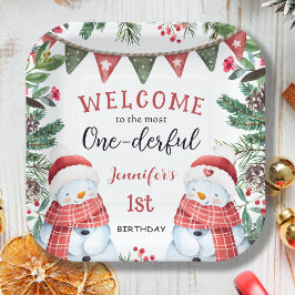 Most ONEderful | 雪だるま クリスマス 1歳の誕生日 ペーパープレート