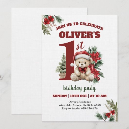 Most Onederful Time Christmas 1st Birthday Party 招待状 (正面/裏面)