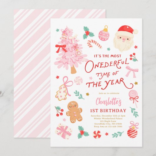 Most Onederful Time Of Year Christmas 1st Birthday 招待状 (正面/裏面)