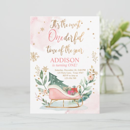 Most Onederful Time Winter Sleigh First Birthday 招待状 (スタンド正面)