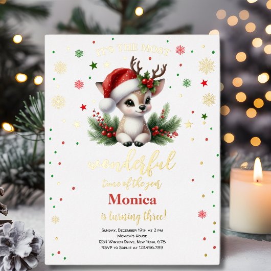 Most wonderful time christmas birthday invitation 箔シーズンポストカード