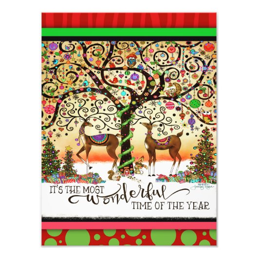 Most Wonderful Time Festive Deer Tree Christmas フォトプリント (正面)