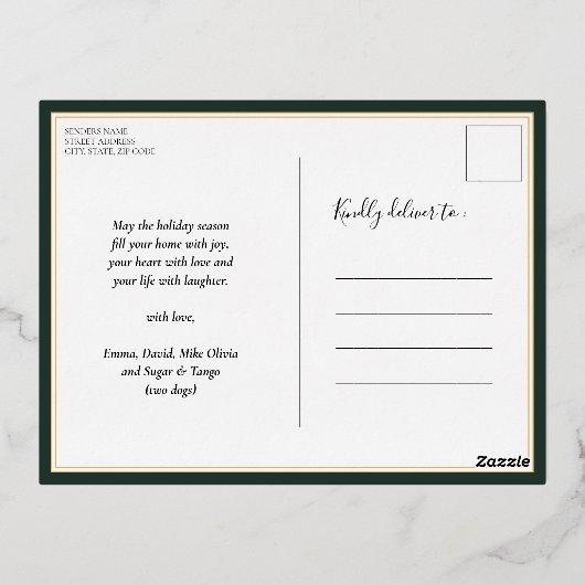 Most Wonderful Time of The Year緑の金ゴールド写真 箔シーズンポストカード (裏面)