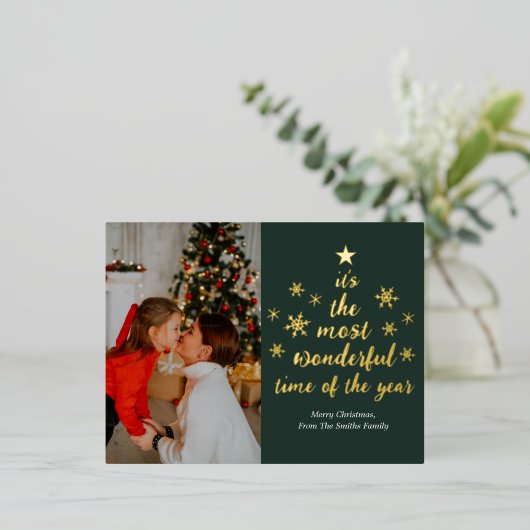 Most Wonderful Time of The Year緑の金ゴールド写真 箔シーズンポストカード (立ち正面)
