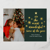 Most Wonderful Time of The Year緑の金ゴールド写真 箔シーズンポストカード (正面)