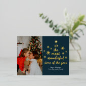 Most Wonderful Time of The Year青い金ゴールド写真 箔シーズンポストカード (立ち正面)