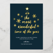 Most Wonderful Time of Year Blue金ゴールド非写真 箔シーズンカード (正面)