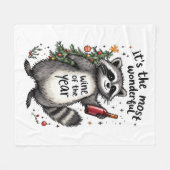 Most Wonderful Wine of the Year Raccoon  フリースブランケット (正面(横))
