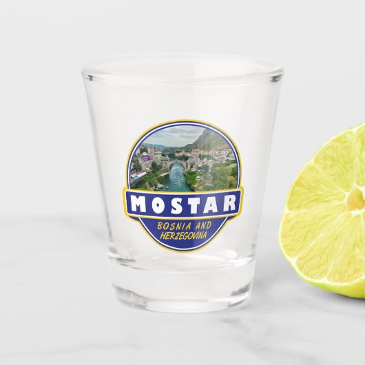 Mostarボスニア・ヘルツェゴビナ旅行アートエンブレム ショットグラス (正面)