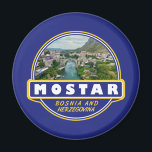Mostarボスニア・ヘルツェゴビナ旅行アートエンブレム マグネット<br><div class="desc">エンブレムデザインのモスターレトロ旅行スタイル。中世のアーチ橋を再現した象徴的なスタリ・モスト（古い橋）で知られる。</div>