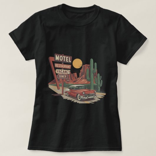 MOTEL RESTAURANT VACANCY DINER 666 Classic Car Des Tシャツ (デザイン正面)