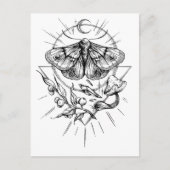 Moth and Mushrooms Black and White ポストカード (正面)