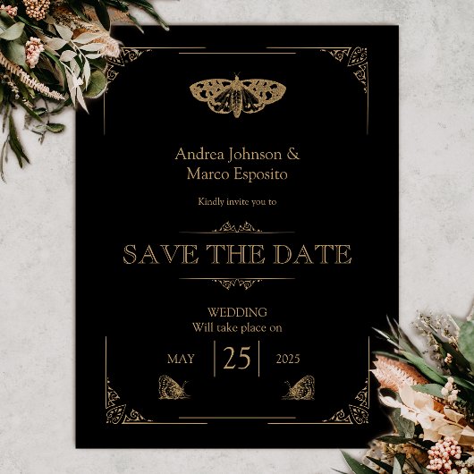 Moth Blackビクトリアン Gothic Wedding Save the Date