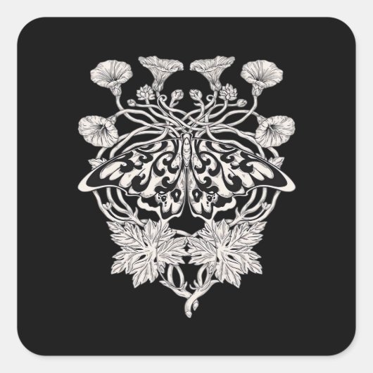 Moth Talisman - Whimsigoth ScreenprintスタイルDrawi スクエアシール (正面)
