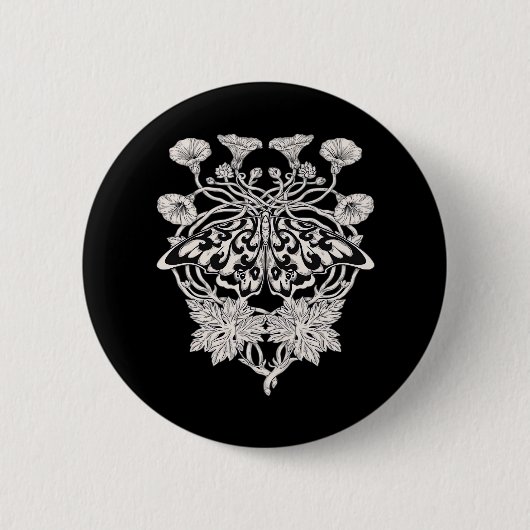 Moth Talisman - Whimsigoth ScreenprintスタイルDrawi 缶バッジ (正面)