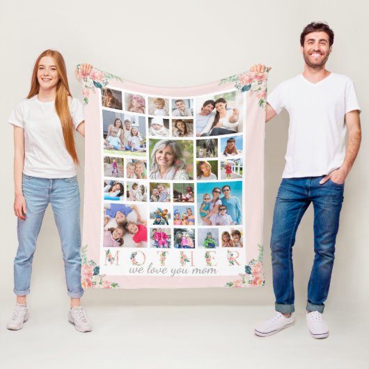 MOTHER写真モダンコラージュ赤面ピンクフローラ フリースブランケット (インサイチュ)