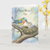 Mother and Baby Bird Mother's Day Card カード (黄色い花)