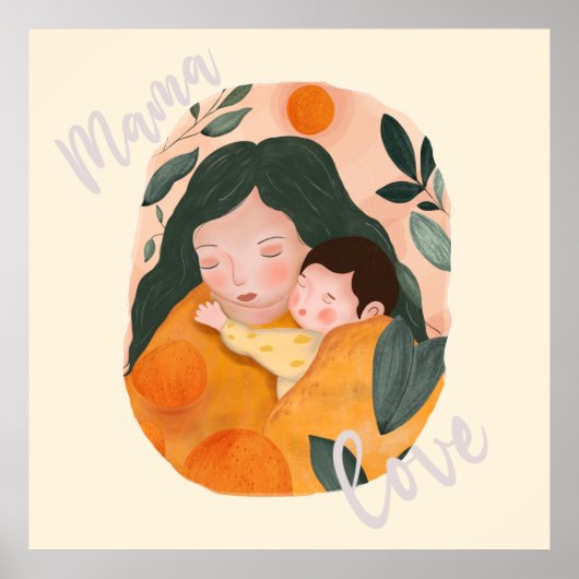 Mother and Baby Boho Art Poster for Home Decor ポスター (正面)