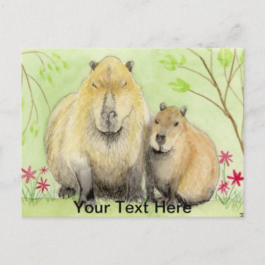 Mother and Baby Capybara ポストカード (正面)