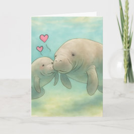 Mother and Baby Manatee Watercolor Illustration –  カード