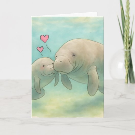Mother and Baby Manatee Watercolor Illustration – カード (正面)