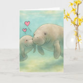 Mother and Baby Manatee Watercolor Illustration – カード (黄色い花)
