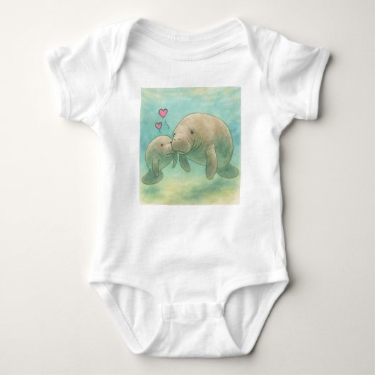 Mother and Baby Manatee Watercolor Illustration –  ベビーボディスーツ (正面)