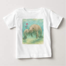 Mother and Baby Manatee Watercolor Illustration –  ベビーTシャツ