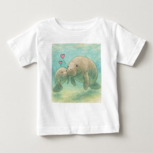 Mother and Baby Manatee Watercolor Illustration –  ベビーTシャツ (正面)