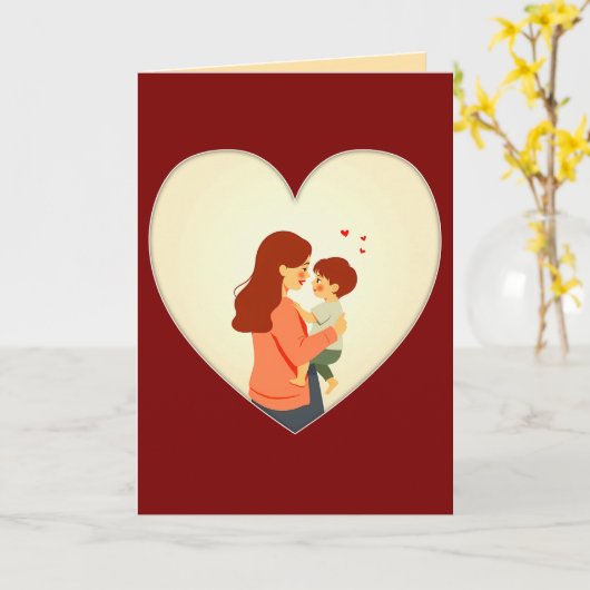 Mother and Child Love Illustration – Warm Family カード (黄色い花)