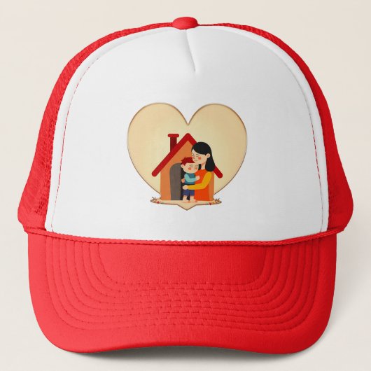 Mother and Child Love Illustration – Warm Family キャップ (正面)