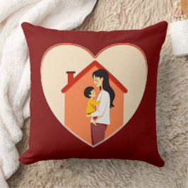 Mother and Child Love Illustration – Warm Family クッション