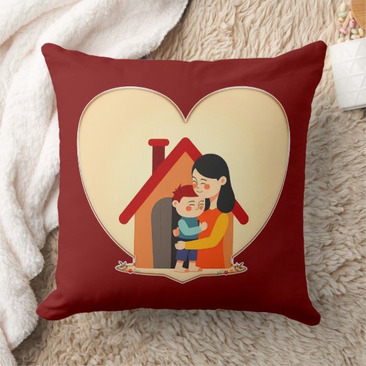 Mother and Child Love Illustration – Warm Family クッション (ブランケット)