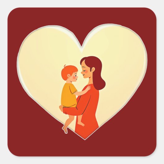 Mother and Child Love Illustration – Warm Family スクエアシール (正面)