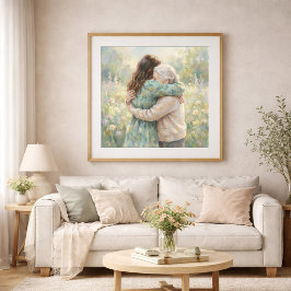 Mother And Daughter Hug Art Print Poster ポスター