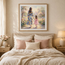 Mother And Little Daughter Walking Poster ポスター