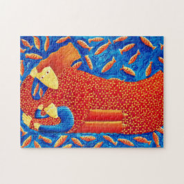 Mother And Son With Goldfish Modern Art Painting ジグソーパズル