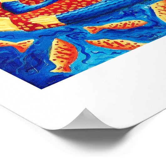 Mother And Son With Goldfish Modern Art Print ポスター (角)