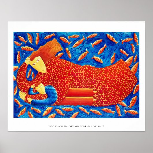 Mother And Son With Goldfish Modern Art Print ポスター (正面)