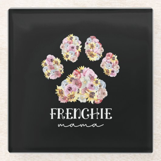 Mother Art Frenchie Mama Floral Paw French Bulldog ガラスコースター (正面)